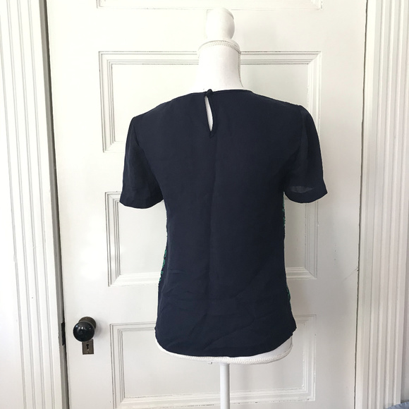J CRew blue Green Embroidered Front Blouse Top - Picture 5 of 5